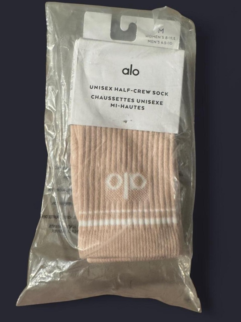 ALO Yoga half-Crew Athletic Sock in Light Pink with White Stripe